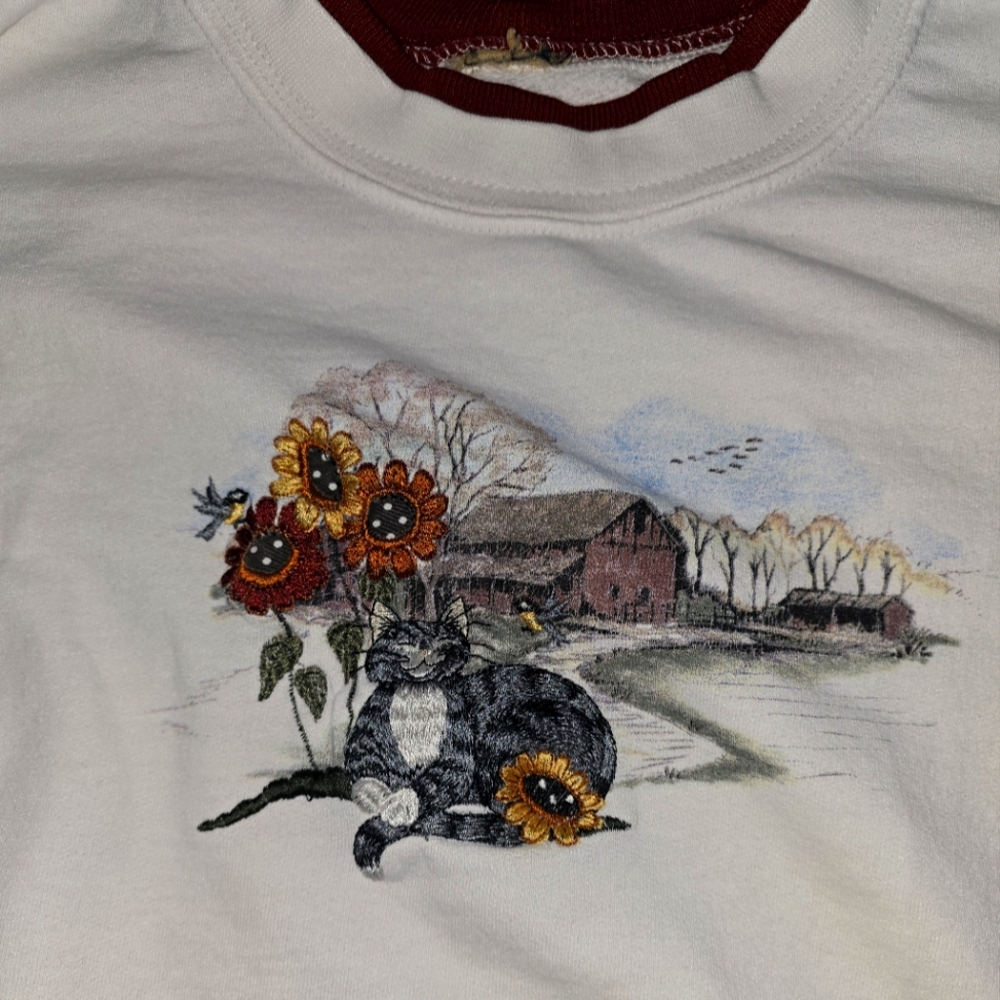 Vintage 90s Oversize Cozy Cat Embroidered Sweatshirt